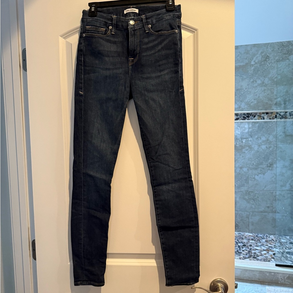 Good American Dark Blue Skinny Jeans Good Legs high rise